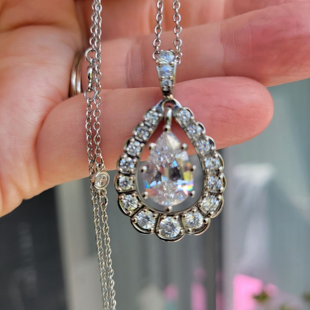 SMITHSONIAN Teardrop CZ cocktail wedding necklace